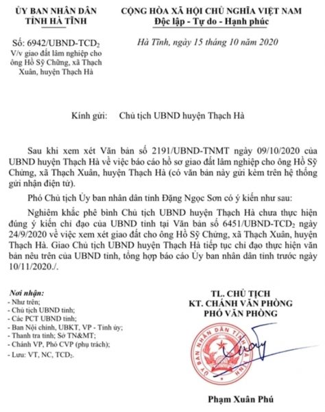 Nghiêm khắc phê bình Chủ tịch UBND huyện Thạch Hà